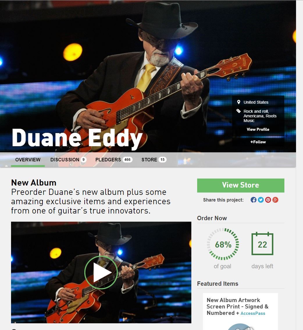 Duane Eddy crowd funding campaign
